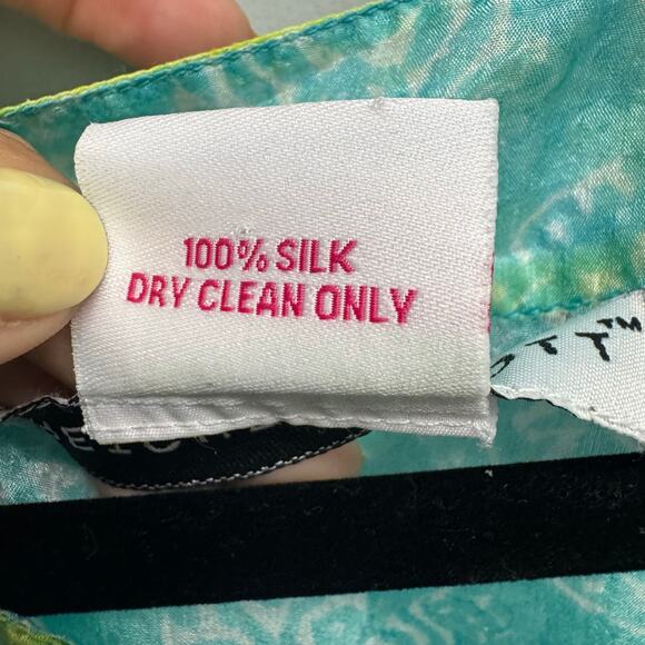 Gretchen Scott Turquoise Lime 3/4 Sleeve Easy Breezy Silk Tunic Womens Large - Picture 8 of 8